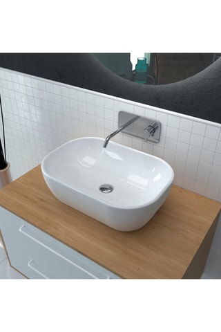Vasque en céramique à poser - Blanc - 46 x 33 x 13,5 cm