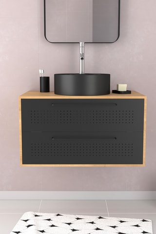 Ensemble meuble lave-main suspendu Uby - Noir et naturel