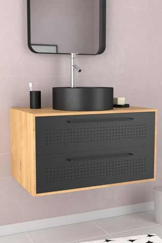 Ensemble meuble lave-main suspendu Uby - Noir et naturel