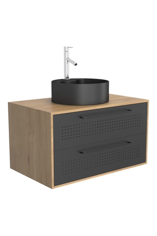 Ensemble meuble lave-main suspendu Uby - Noir et naturel