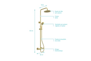 Colonne de douche thermostatique Arty - Doré - 40 x 88 x 8 cm
