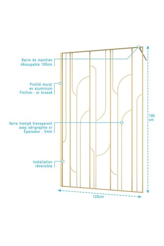 Paroi de douche à l'italienne - Doré brossé - 120 x 195 cm