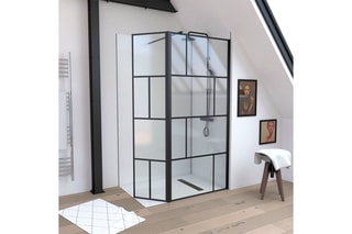 Paroi de douche et volet pivotant  Transparent et noir