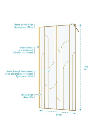 Paroi de douche à l'italienne - Transparent et doré - 90 x 195 cm
