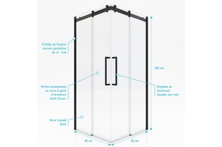 Paroi porte de douche d'angle en verre trempé Rolling 90 x 200 cm