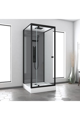 Cabine de douche hydromassante - Noir mat et chromé - 90 x 215 x 90 cm