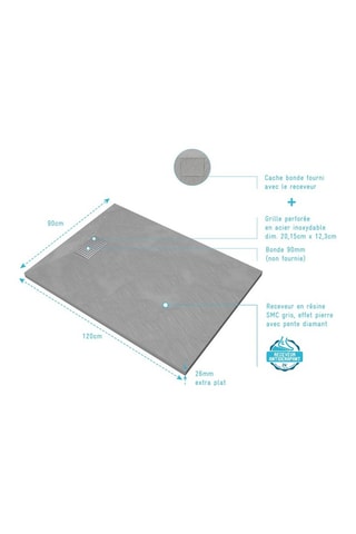 Receveur avec grille perforée - Gris - 120 x 90 cm