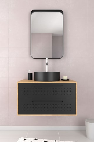 Ensemble meuble lave-main suspendu avec miroir Uby - Noir et naturel