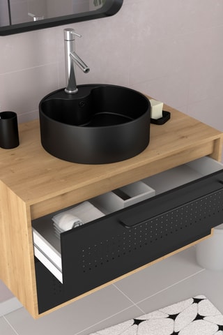 Ensemble meuble lave-main suspendu avec miroir Uby - Noir et naturel