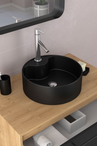 Ensemble meuble lave-main suspendu avec miroir Uby - Noir et naturel