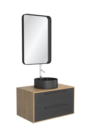 Ensemble meuble lave-main suspendu avec miroir Uby - Noir et naturel