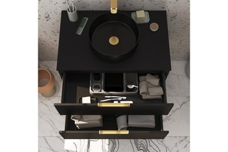 Meuble salle de bain 2 tiroirs Noir et doré