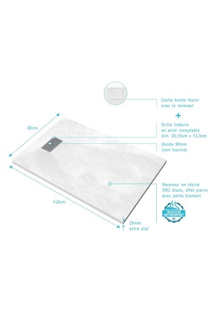 Receveur de douche - Blanc - 140 x 90 x 26 cm