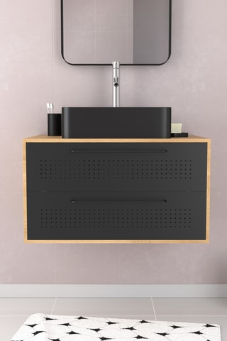 Ensemble meuble lave-main suspendu Uby - Noir et naturel