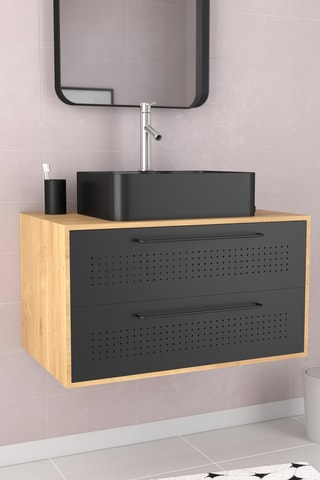 Ensemble meuble lave-main suspendu Uby - Noir et naturel