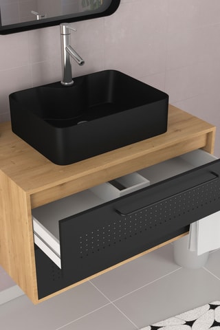 Ensemble meuble lave-main suspendu Uby - Noir et naturel