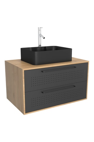 Ensemble meuble lave-main suspendu Uby - Noir et naturel