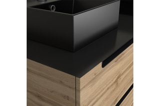 Ensemble meuble salle de bain 4 tiroirs, 2 vasques et miroir LED - Naturel et noir