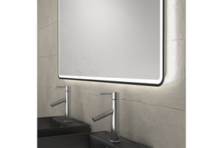 Ensemble meuble salle de bain 4 tiroirs, 2 vasques et miroir LED - Naturel et noir