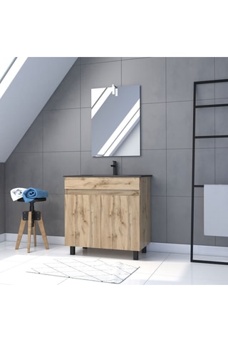 Meuble de salle de bain et miroir led rectangle timber 80