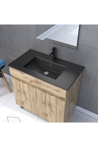 Meuble de salle de bain et miroir led rectangle timber 80