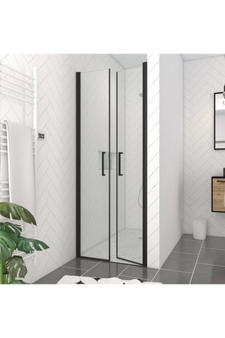 Porte de douche double battant - Transparent et noir