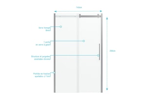 Paroi porte de douche en verre trempé Rolling Chromed - 140 x 200 cm