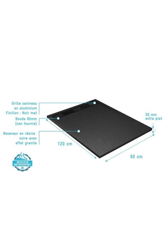 Receveur Athena - Noir - 90 x 120 x 3 cm