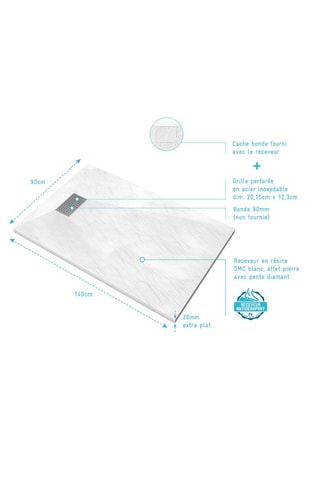 Receveur de douche - Blanc - 140 x 90 x 26 cm