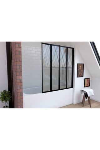 Pare-baignoire 4 volets pivotants - Transparent et noir - 125 x 143 cm