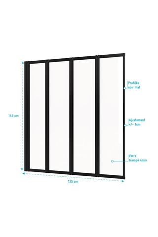 Pare-baignoire 4 volets pivotants - Transparent et noir - 125 x 143 cm