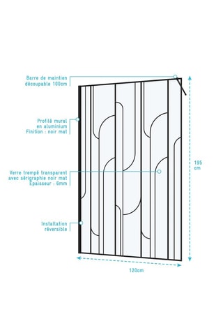 Paroi de douche Gatsby - Noir - 120 x 195 cm
