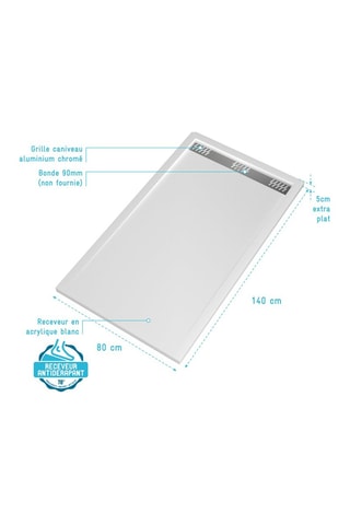 Receveur de douche Pure 2 Blanc - 80 x 5 x 140 cm
