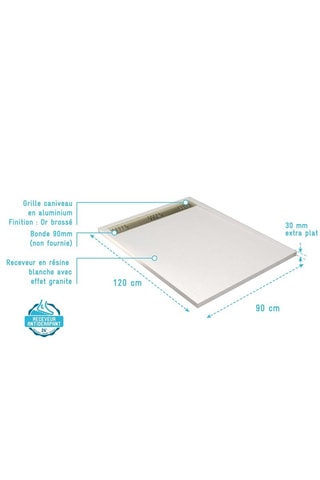 Receveur de douche Athena - Blanc - 120 x 90 x 3 cm