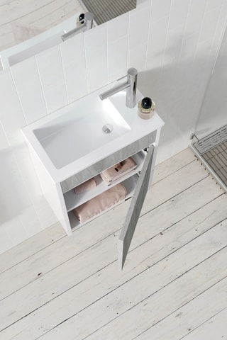 Ensemble meuble lave-main suspendu Mini - Gris et blanc