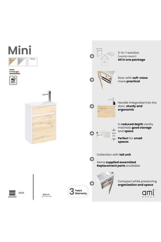 Ensemble meuble lave-main suspendu Mini - Gris et blanc