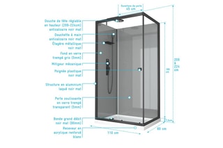 Cabine de douche rectangle Noir