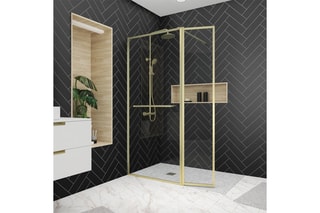Paroi de douche à l'italienne avec volet pivotant - Doré