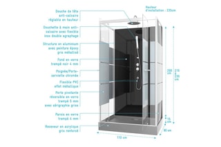 Cabine de douche en verre trempé Study - 110 x 225 x 80 cm