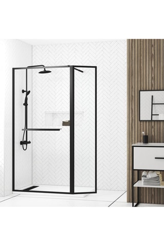 Paroi de douche 4-en-1 - Transparent et noir - 90+40 x 200 cm