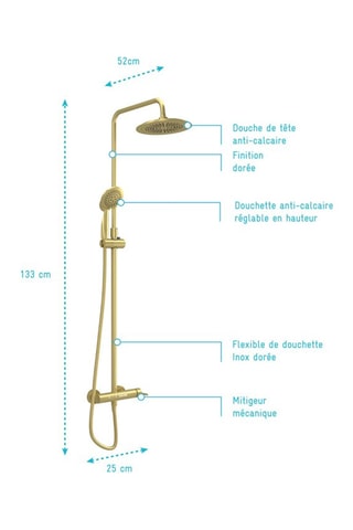 Colonne de douche mécanique Arty - Doré - 40 x 88 x 9,5 cm