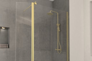 Paroi de douche et volet pivotant Transparent et doré