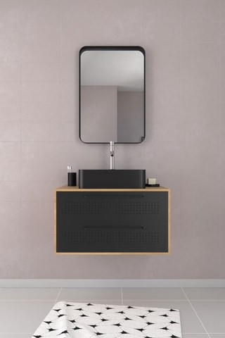 Ensemble meuble lave-main suspendu avec miroir Uby - Noir et naturel