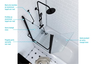 Pare-baignoire pivotant Transparent et noir