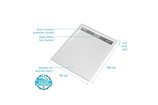 Receveur avec grille caniveau Whiteness II - 80 x 120 x 4 cm