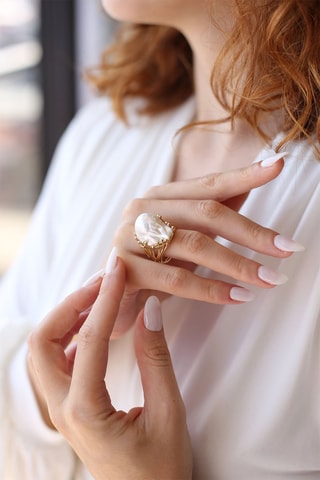 Anello - Placcato oro giallo e perla coltivata