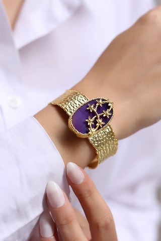 Bracciale bangle - Ametista - Placcato oro giallo