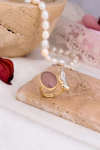 Anello - Placcato oro giallo, quarzo e perla coltivata