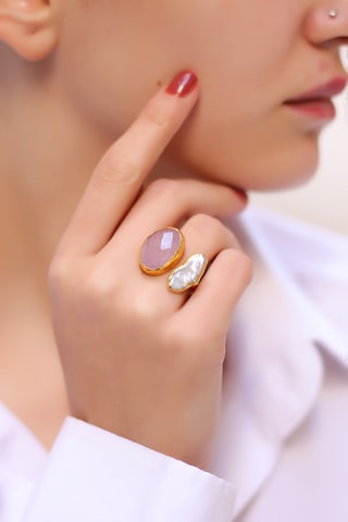 Anello - Placcato oro giallo, quarzo e perla coltivata