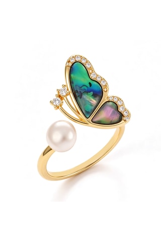 Anello - Placcato oro giallo, zirconi e perle coltivate